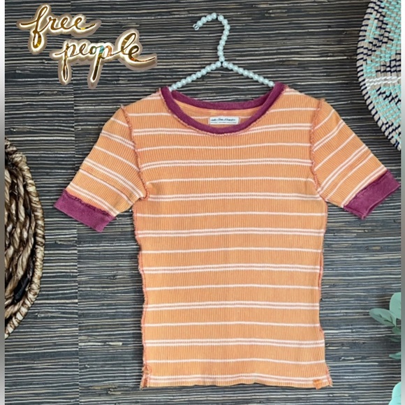 Free People Tops - Free People Tuck It Baby Ringer Tee Terracotta/Raspberry Combo Extra Small